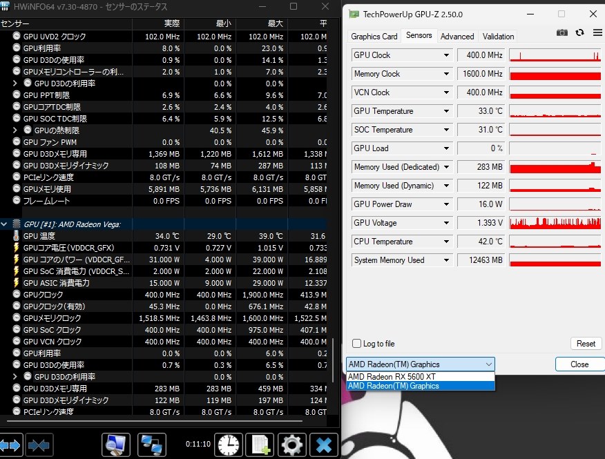 内蔵GPUのメモリクロックが上限に張り付く』 AMD Ryzen 5 5600G 内蔵GPUのメモリクロックが上限に張り付く』 AMD Ryzen 5 5600G