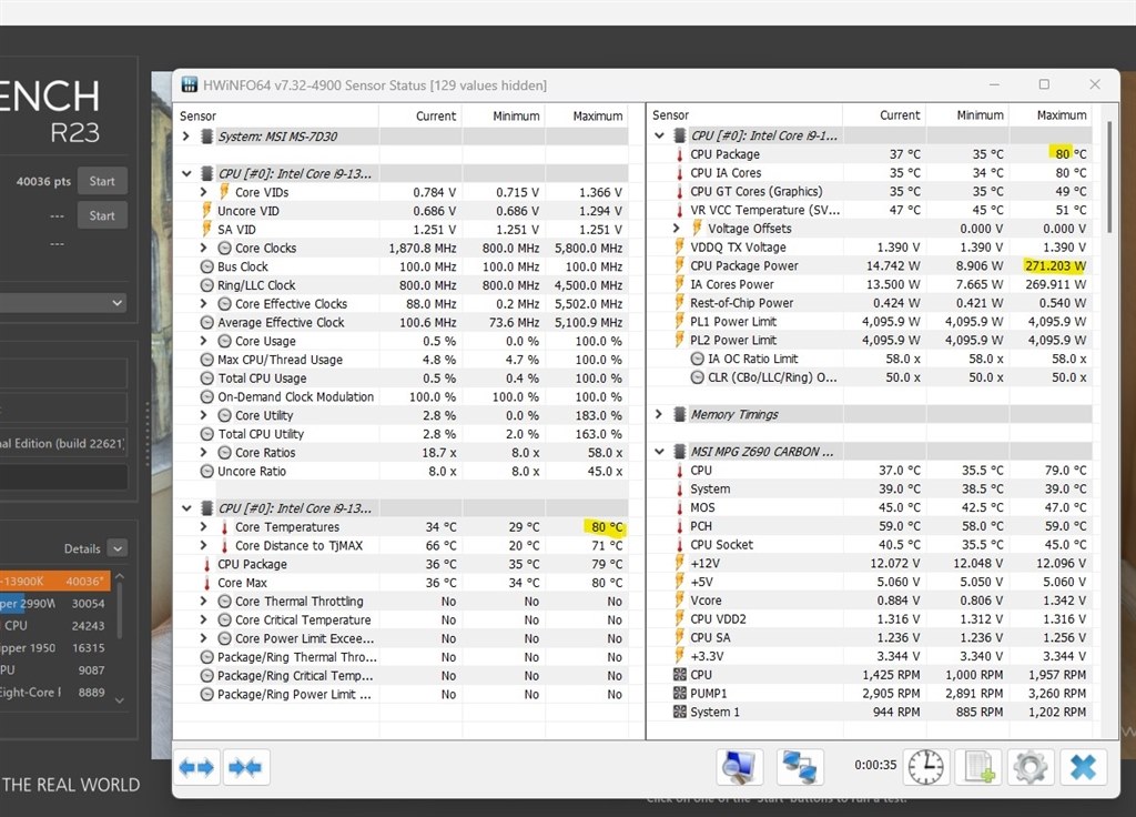 13900K シネベンチ中のマザーのvcore値について』 インテル Core i9