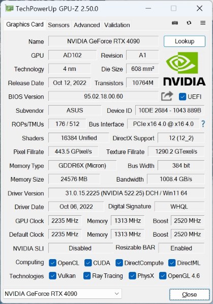 【完動品】GeForce RTX4090 24GB / GPU-Z詳細有 ASUS TUF-RTX4090-24G-GAMING [PCIExp 24GB]のクチコミ - 価格.com