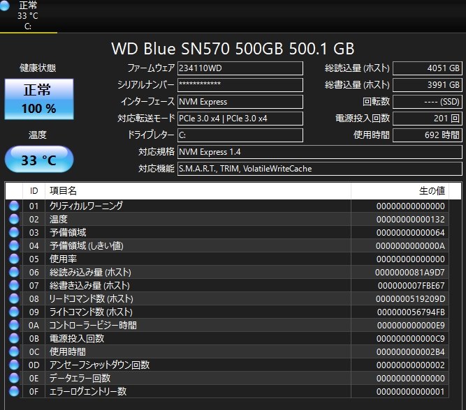 クリーンインストールしたら書き込み量が』 WESTERN DIGITAL WD Blue SN570 NVMe WDS500G3B0C  のクチコミ掲示板 - 価格.com