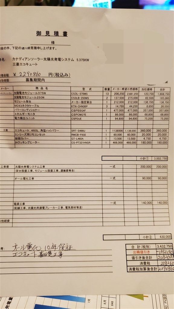 カナディアンソーラー見積り適正価格か教えて下さい??』 クチコミ