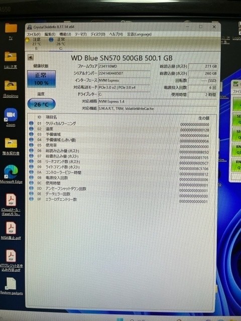 不具合でしょうか？』 Sandisk WD Blue SN570 NVMe WDS500G3B0C の