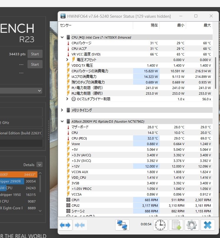 室温も20度になりました。』 インテル Core i7 14700KF BOX の 室温も20度になりました。』 インテル Core i7 14700KF BOX の