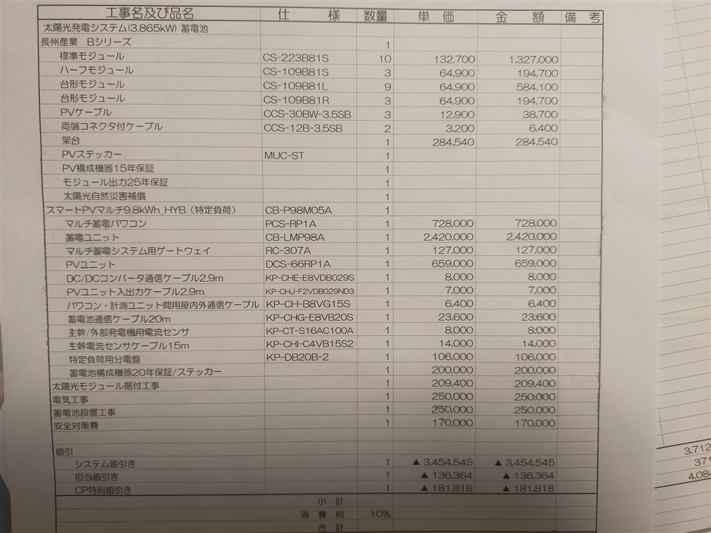 長州産業 太陽光発電システムと蓄電池の見積もりについて』 クチコミ
