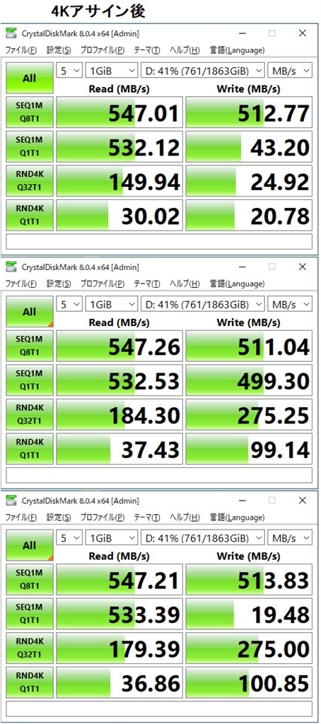 書込速度が安定しない』 crucial BX500 CT2000BX500SSD1JP の