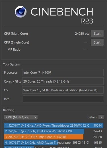 シネベンチR23のスコアについて』 インテル Core i7 14700F BOX の