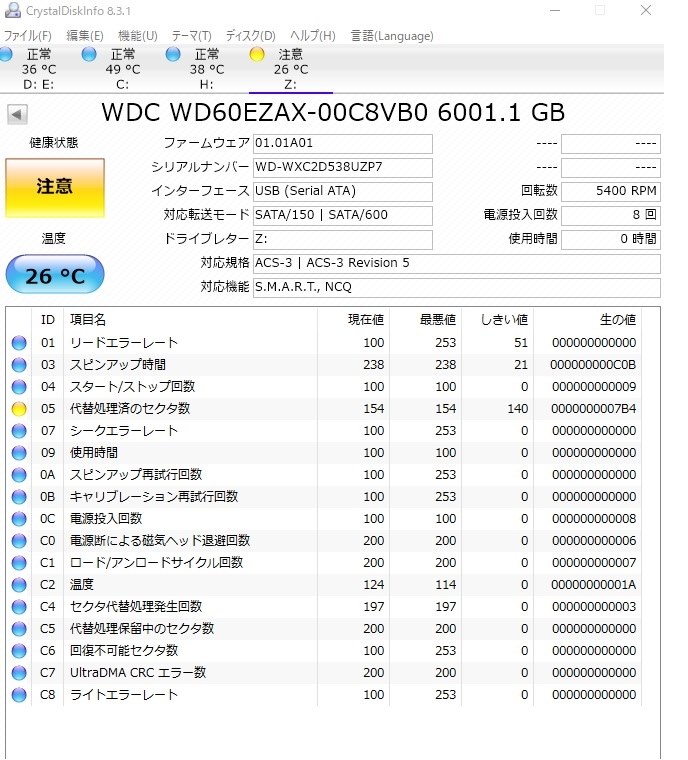 フォーマットでエラーになります。』 WESTERN DIGITAL WD60EZAX [6TB