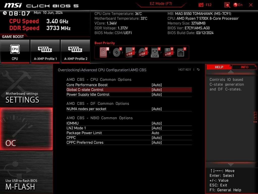 Mele PCFX 本体 バイオス NG C-state Control設定はどこ？』 MSI MPG X570 GAMING PLUS の