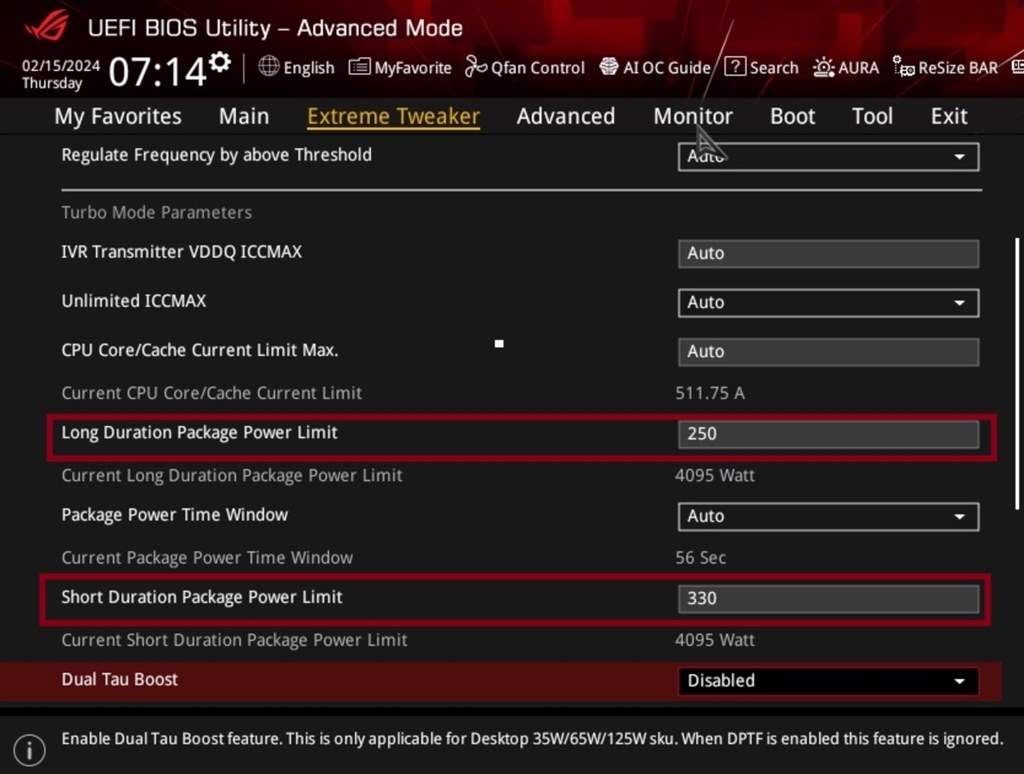 専用　 WD2/B2 BIOS最新 Win11Pro WIFI #02 PL1/PL2 設定について』 ASUS TUF GAMING Z790-PLUS WIFI D4 の