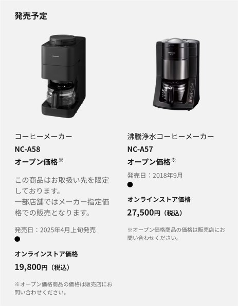 概要 コーヒーメーカー NC-A58 | コーヒーメーカー | Panasonic