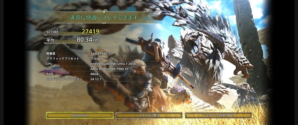 MHW ベンチの具合』 SAPPHIRE SAPPHIRE PULSE Radeon RX 7800 XT