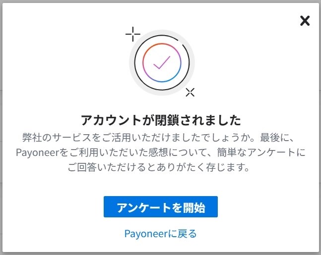 取引終了アカウントページ X