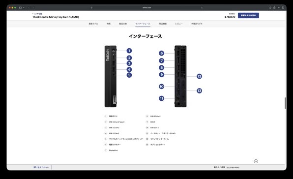 Lenovo ThinkCentre M75q Tiny Gen 5 価格.com限定 AMD Ryzen 5 8500GE