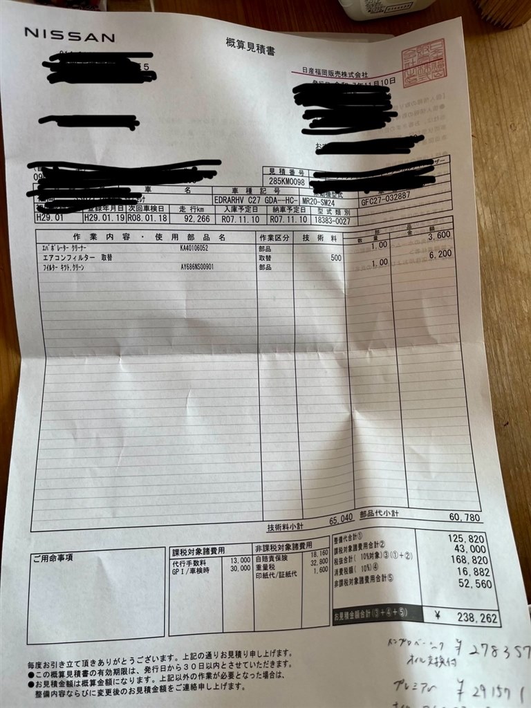 セレナの車検見積もり』 クチコミ掲示板 - 価格.com