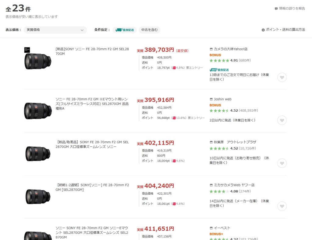 金額と保証を考慮した購入場所について』 SONY FE 28-70mm F2 GM