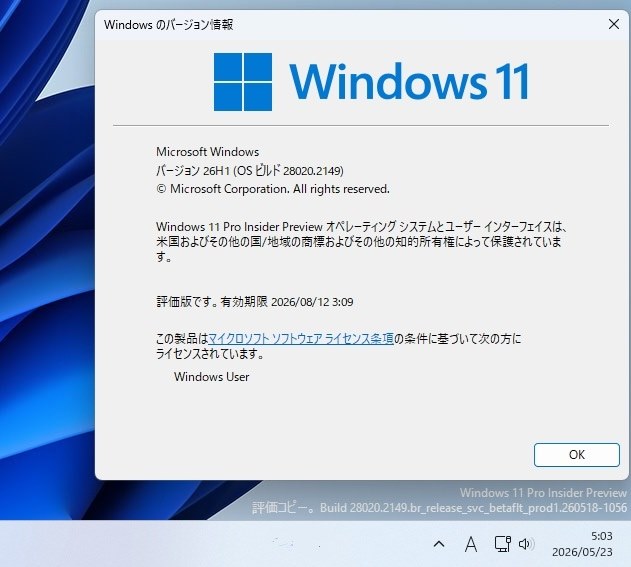Win11 Experimental (26H1) 28020.2149 Update』 クチコミ掲示板